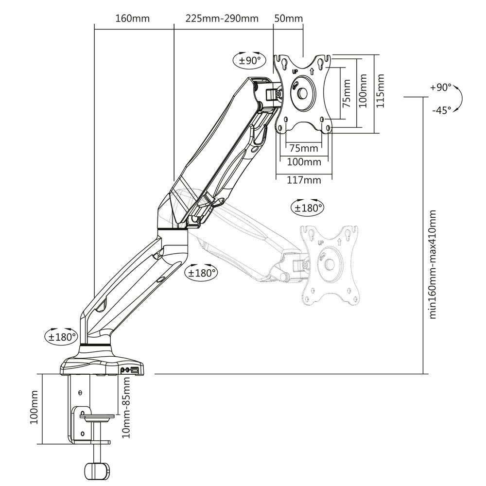 Monitor desk mount stand gas spring 1 Screen