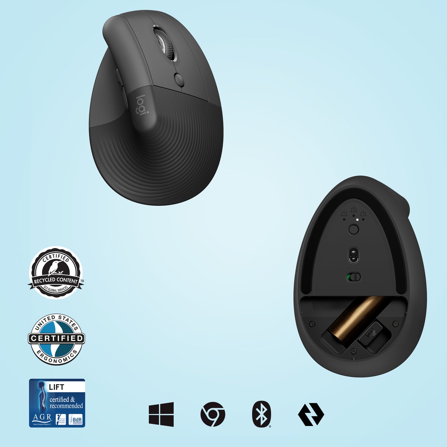 LOGITECH LIFT Right Vertical Ergonomic Mouse - GRAPHITE / BLACK - EMEA