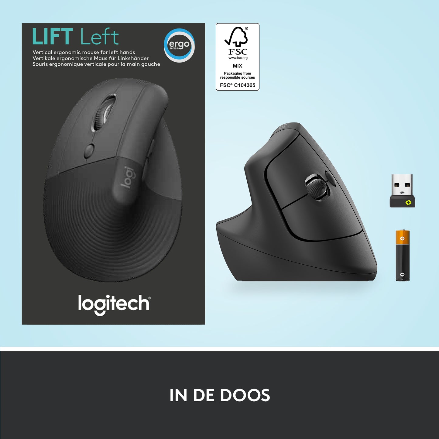 LOGITECH LIFT Left Vertical Ergonomic Mouse - GRAPHITE / BLACK - EMEA