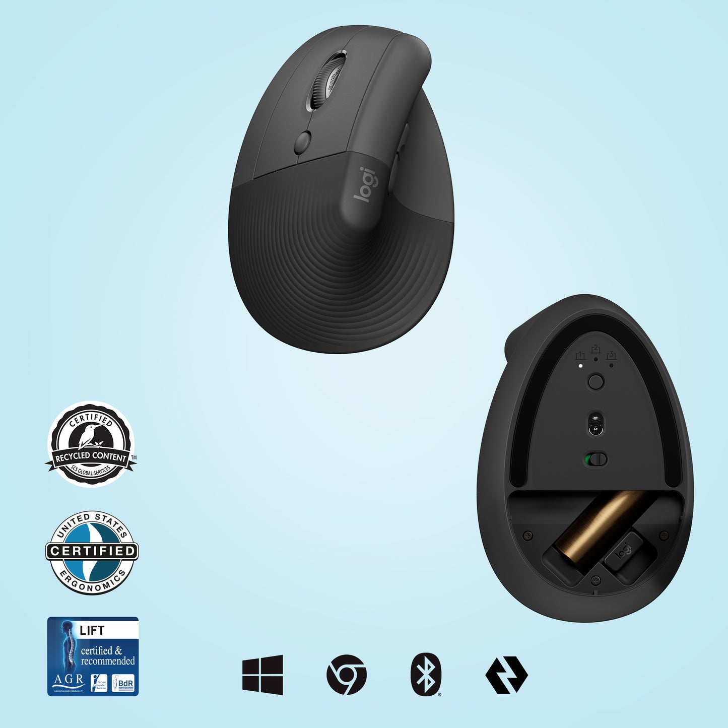 LOGITECH LIFT Left Vertical Ergonomic Mouse - GRAPHITE / BLACK - EMEA