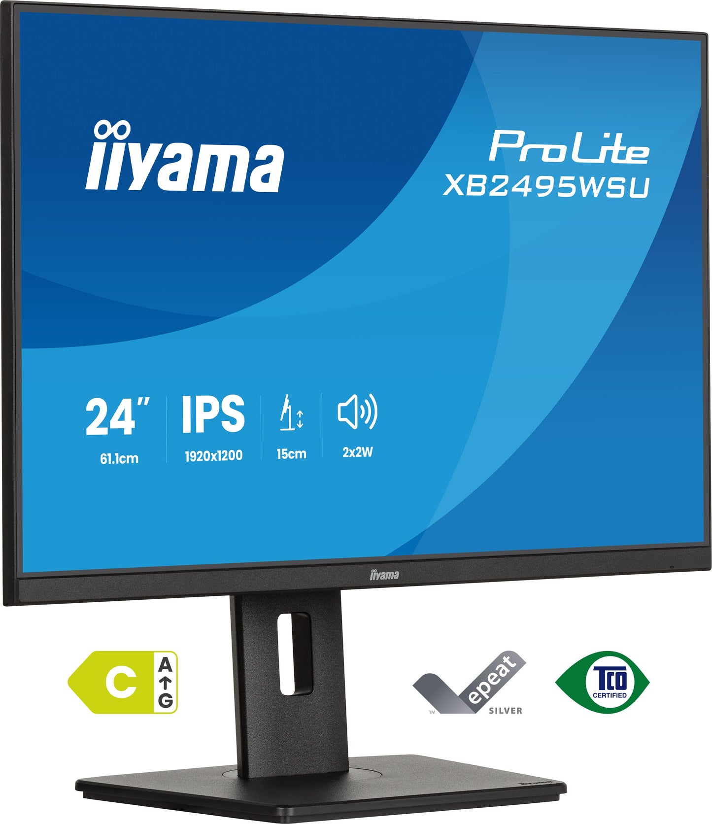 Iiyama Prolite XB2495WSU-B1 24WIDE LCD, 1920 x 1200, WUXGA, 100 Hz IPS panel, LED Bl., Pivot, Height Adjust., USB-Hub(3xOut v3.2 + 1xUSB-C(