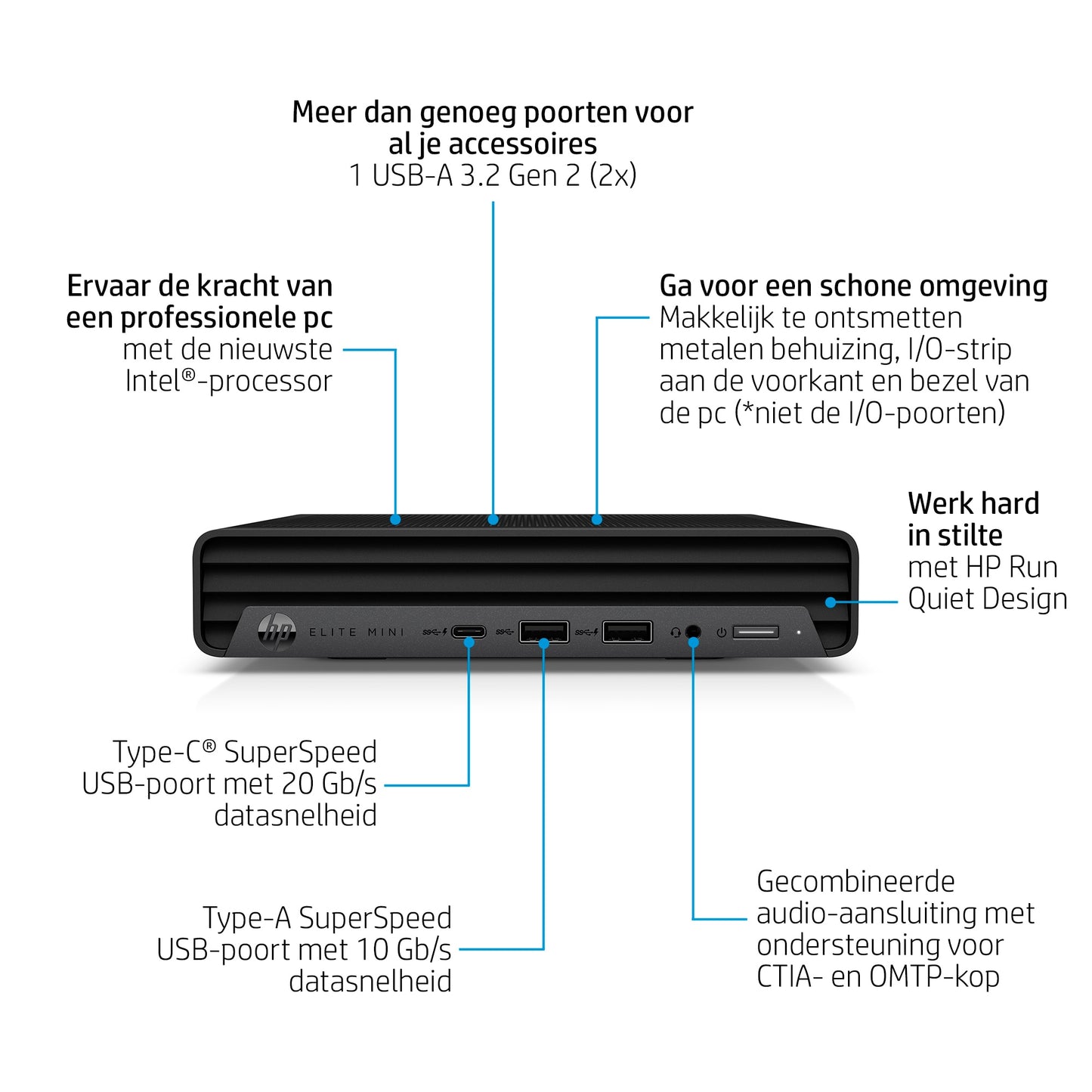 HP Elite Mini 800 G9 i7-13700 16GB/512 PC Intel Core i7-13700 512GB M.2 PCIe NVMe SSD 16GB DDR5 W11 Pro64 1-1-1 Wty ax6G+BT Belgium - en/nl/