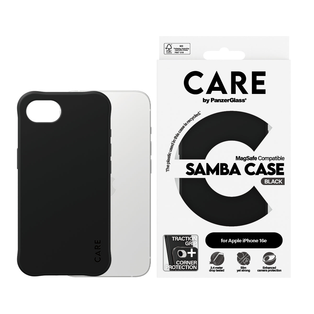 CARE by PanzerGlass Fashionable Samba Case Black w. MagSafe iPhone 16e