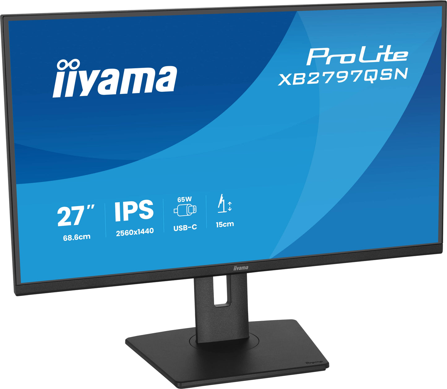 Iiyama Prolite XB2797QSN-B1 27WIDE LCD, 2560 x 1440 QHD, IPS panel, LED Bl., Adaptive Sync, USB-Hub (2xOut v3.2 +2xUSB-C(7,5 Watt)), Pivot,
