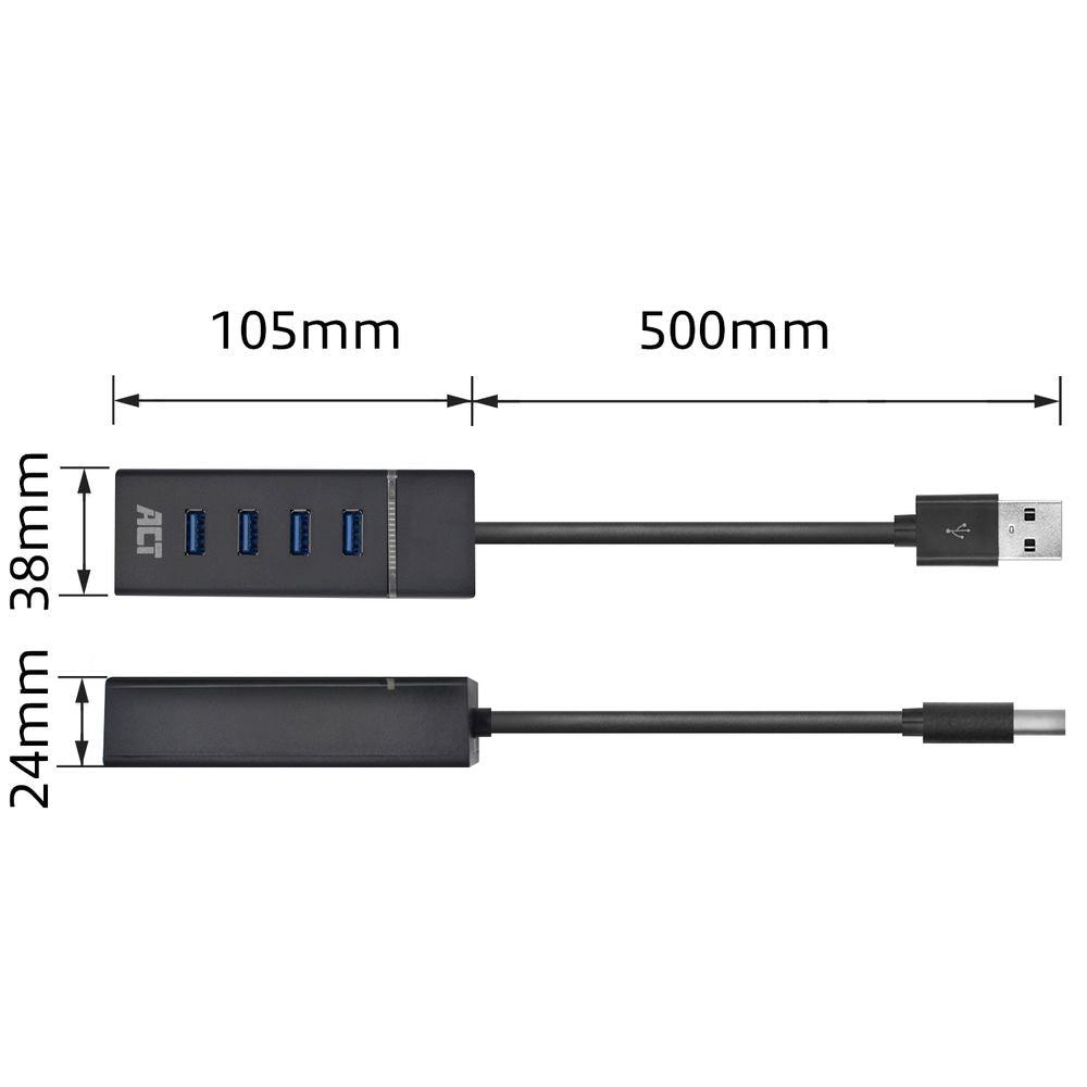 ACT USB Hub 3.2, 4x USB-A, zwart