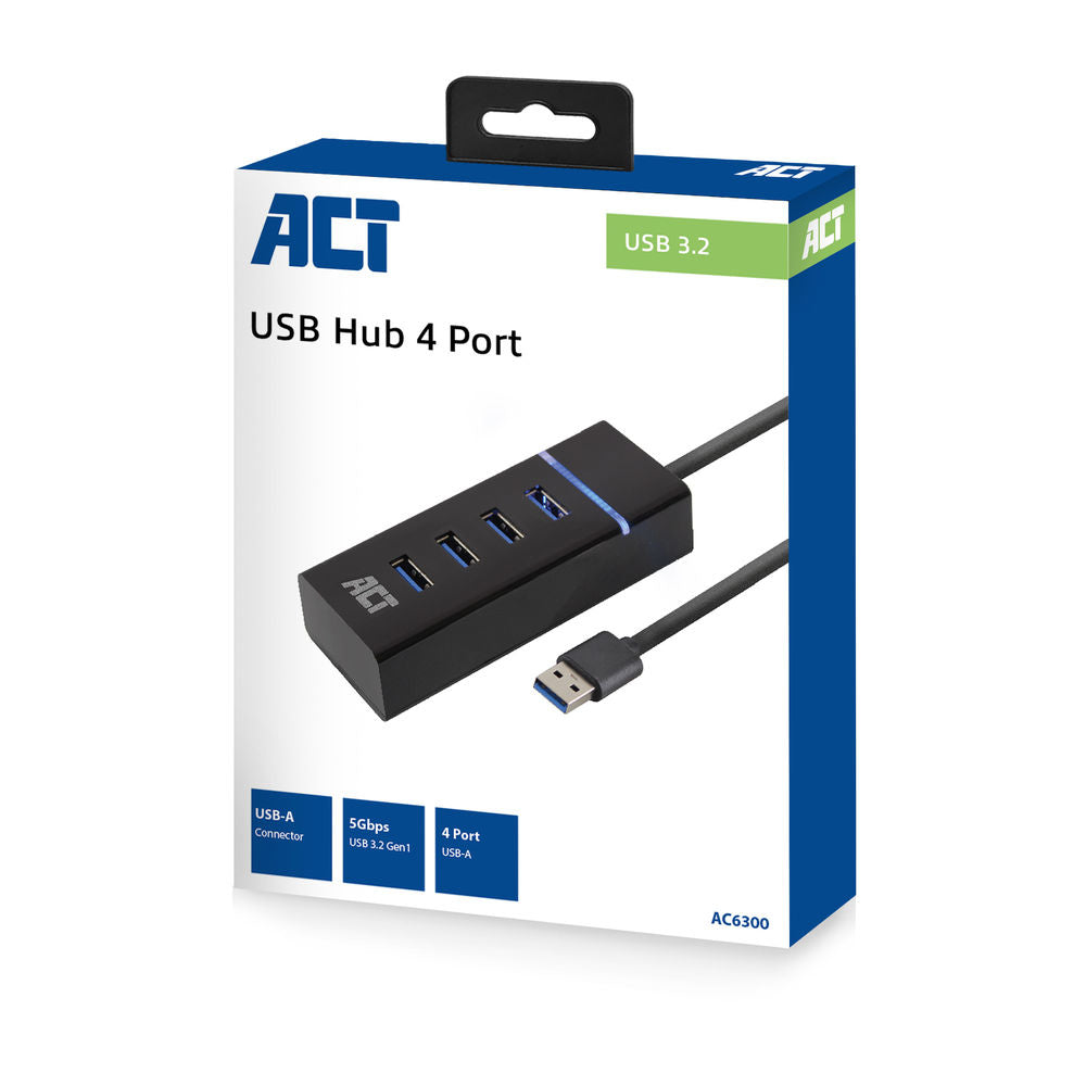 ACT USB Hub 3.2, 4x USB-A, zwart