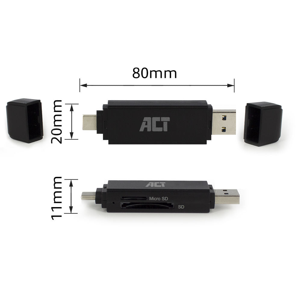 ACT USB 3.1 Gen1 (USB 3.0) Card Reader SD and Micro SD, Type-C & Type-A connector