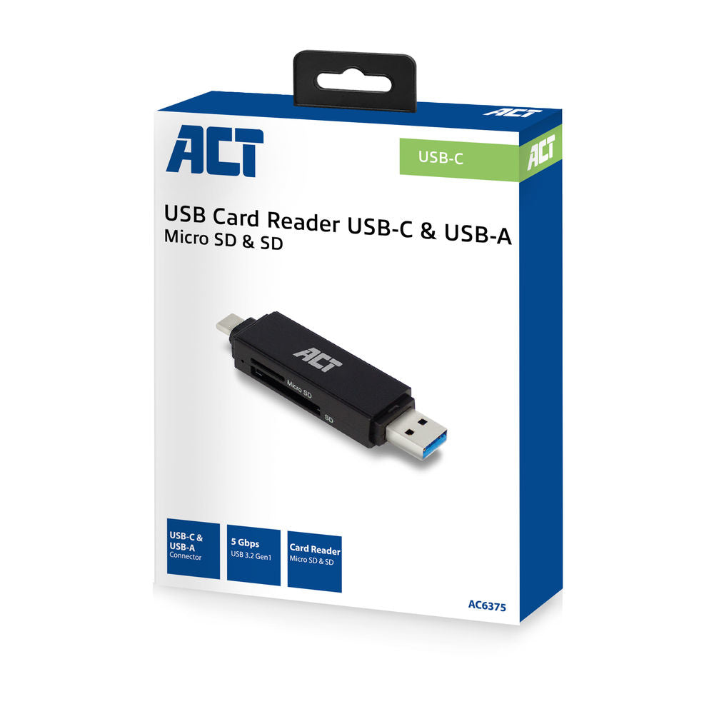ACT USB 3.1 Gen1 (USB 3.0) Card Reader SD and Micro SD, Type-C & Type-A connector