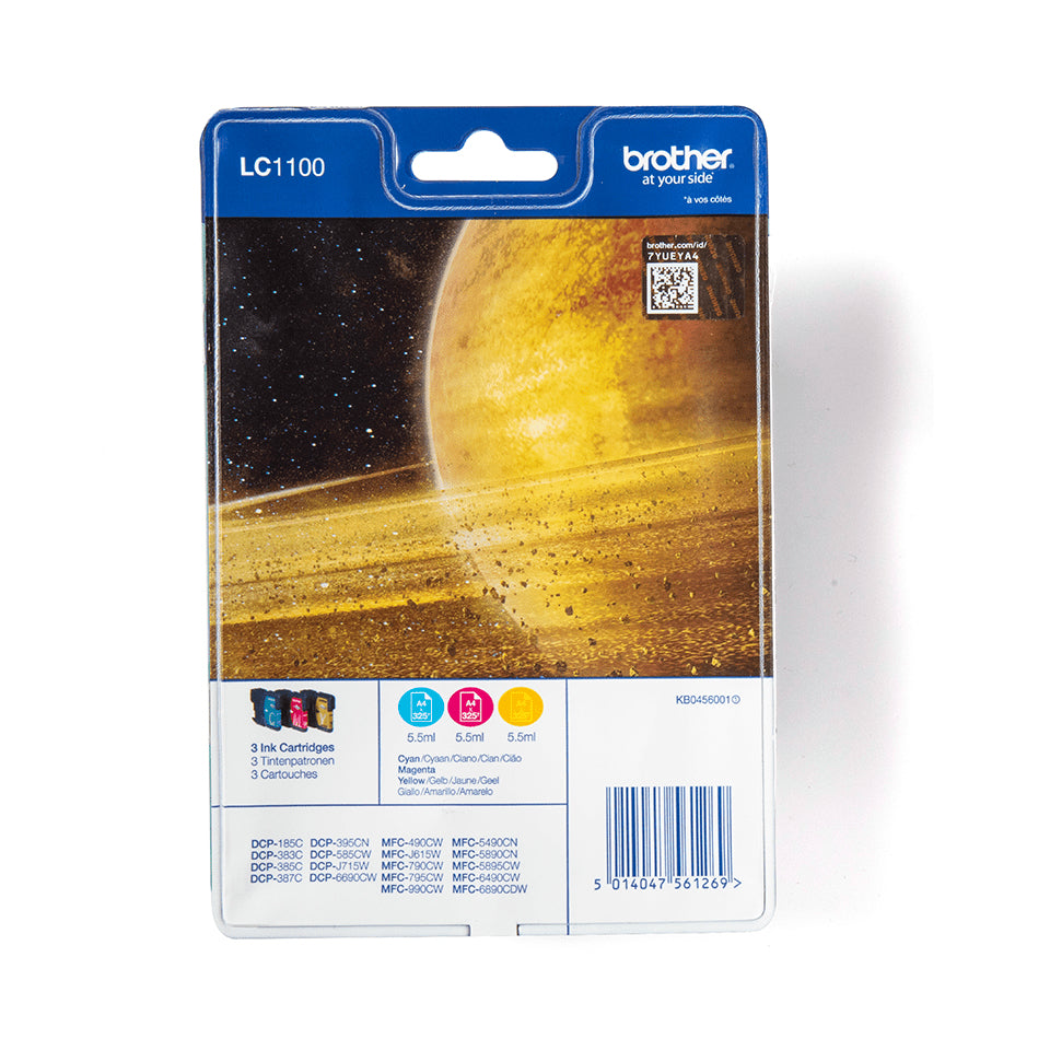 LC-1100 inktcartridge cyaan magenta en geel standard capacity 3 x 7.5ml 3 x 325pagina's 3-pack blister zonder alarm
