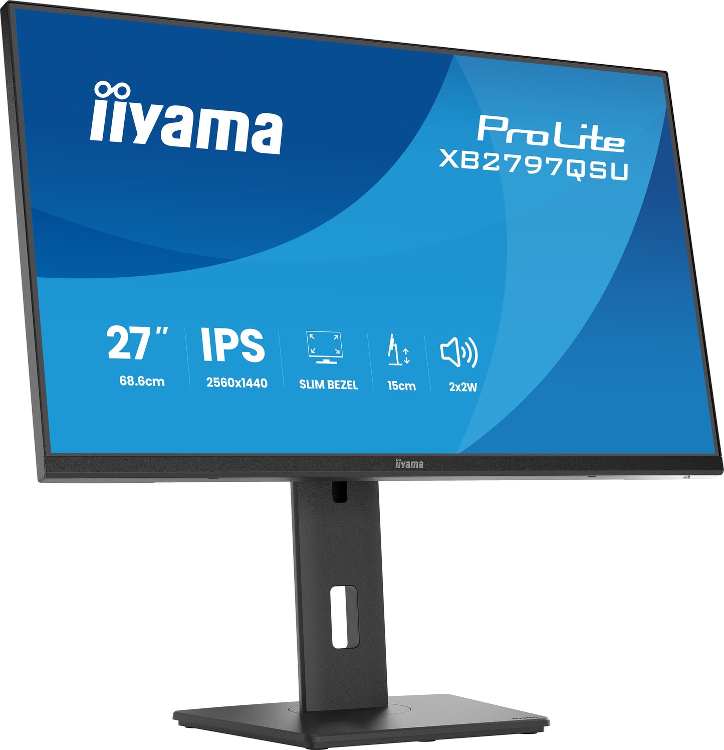 IIYAMA XB2797QSU-B1 27inch IPS QHD 4-side slim bezel EyeComfort 350cd/m2 4ms Speakers 2x HDMI DP 2xUSB 3.2 2xUSB Type-C 15cm Adj.
