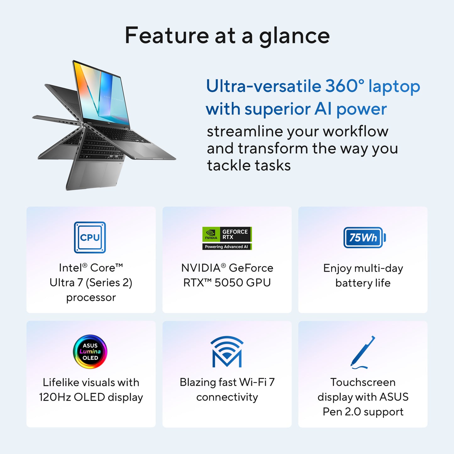 ASUS Vivobook 16 FlipTP3607SH-RJ013W-BE, 16.0 120Hz 3K OLED Touch, Intel Core Ultra 7 258V, 32GB LPDDR5X, 1TB M.2 NVMe PCIe 4.0 SSD, GeForc