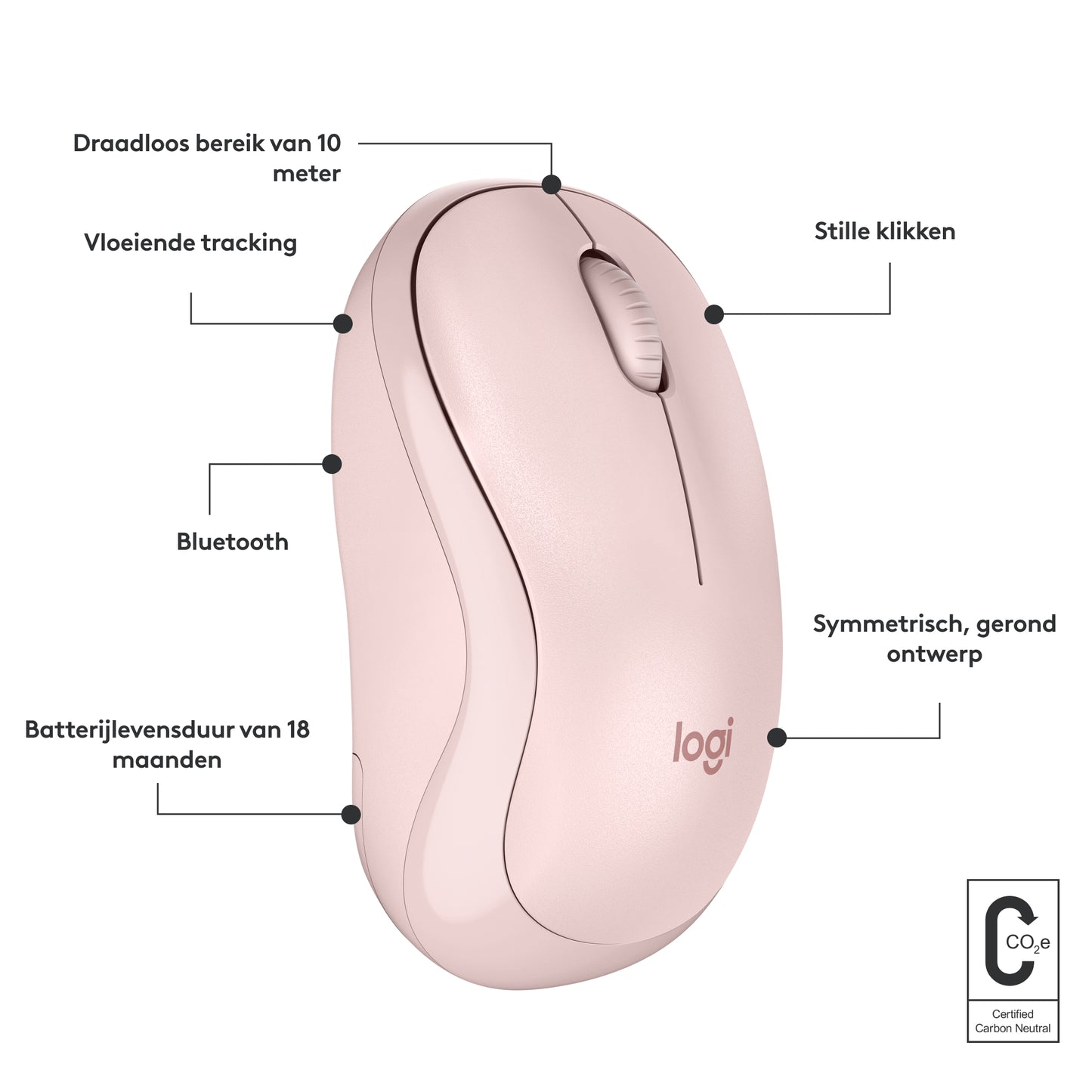 Logitech M240 Stille Bluetooth Muis, 18 maanden batterijduur, voor Windows, macOS, ChromeOS, Compatibel met PC, Mac, Laptop, Tablets - Rose