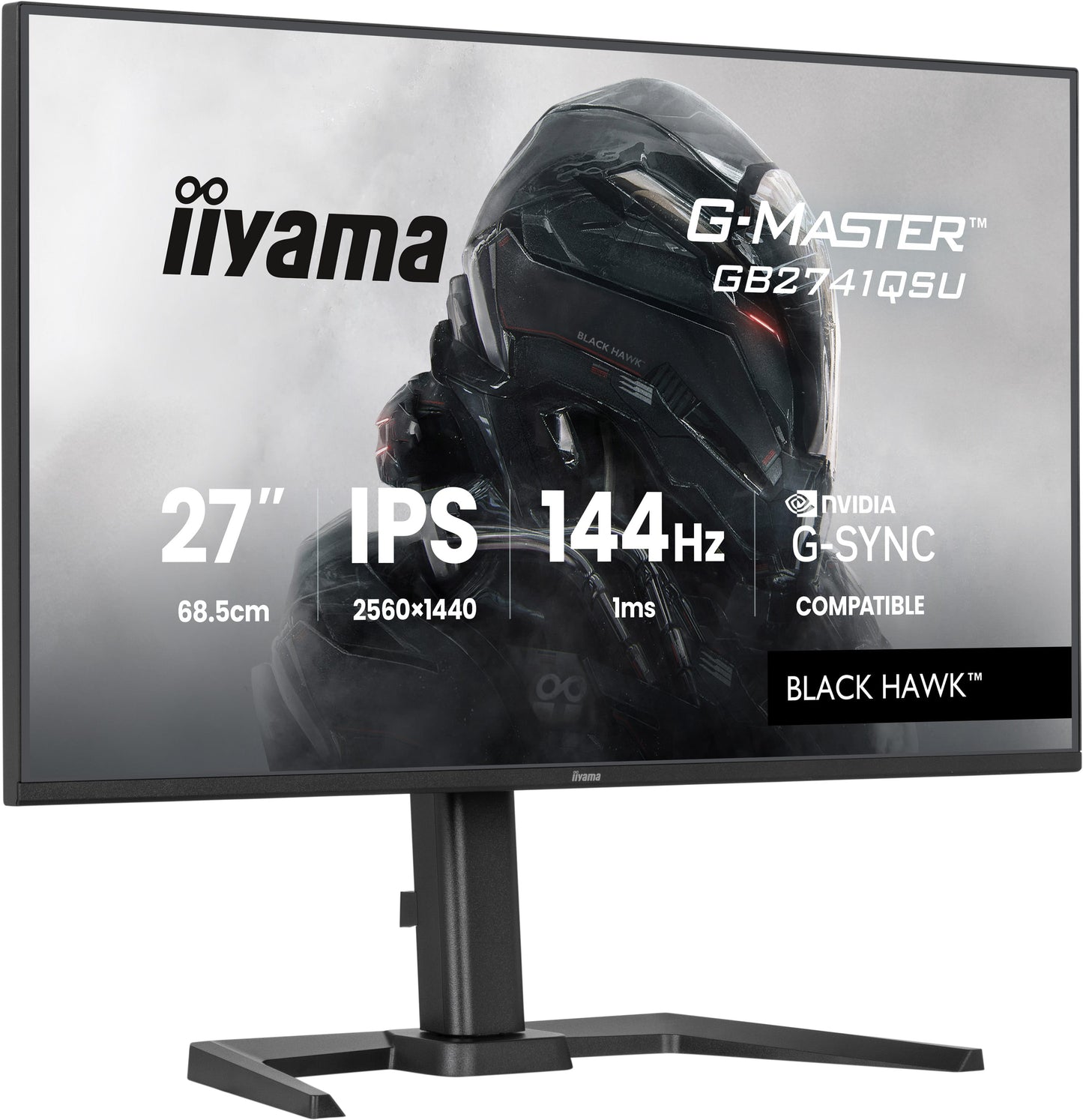 IIYAMA 27WIDE LCD, G-Master Black Hawk, 2560 x 1440, QHD  144 Hz IPS panel, LED Bl., USB-Hub,   Pivot, Height Adjust.(15cm), 350 cd/m², 150