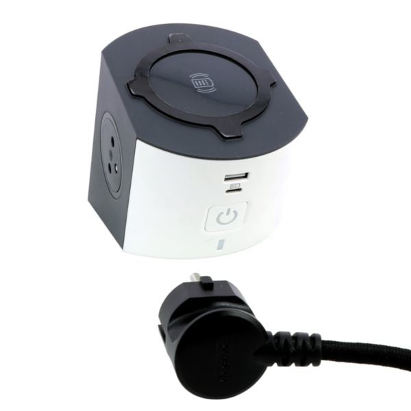 Inductie lader USB-A+C 2x2P+A 2m snoer zwart-wit