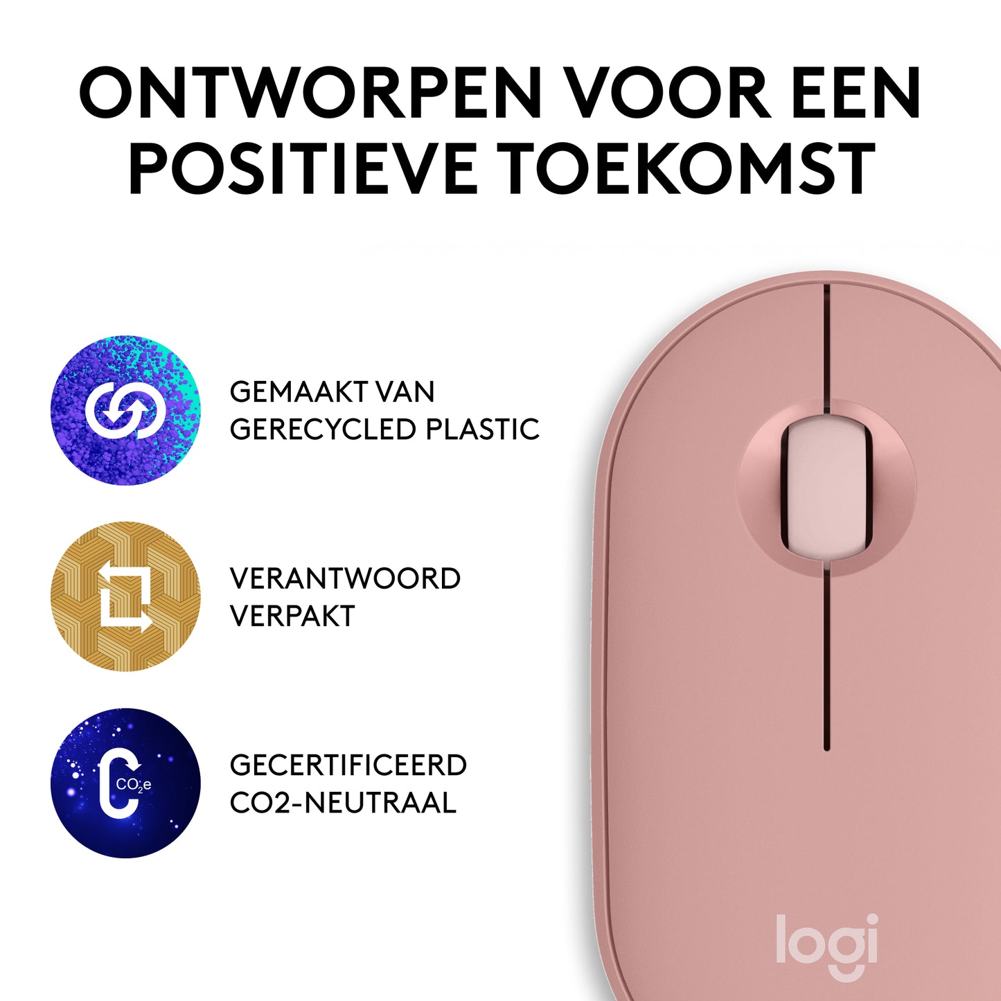 Logitech Pebble Mouse 2 M350s dunne draadloze Bluetooth-muis, Rose, draagbaar, licht, aanpasbare knop, stil klikken, Easy-Switch, Windows/ma