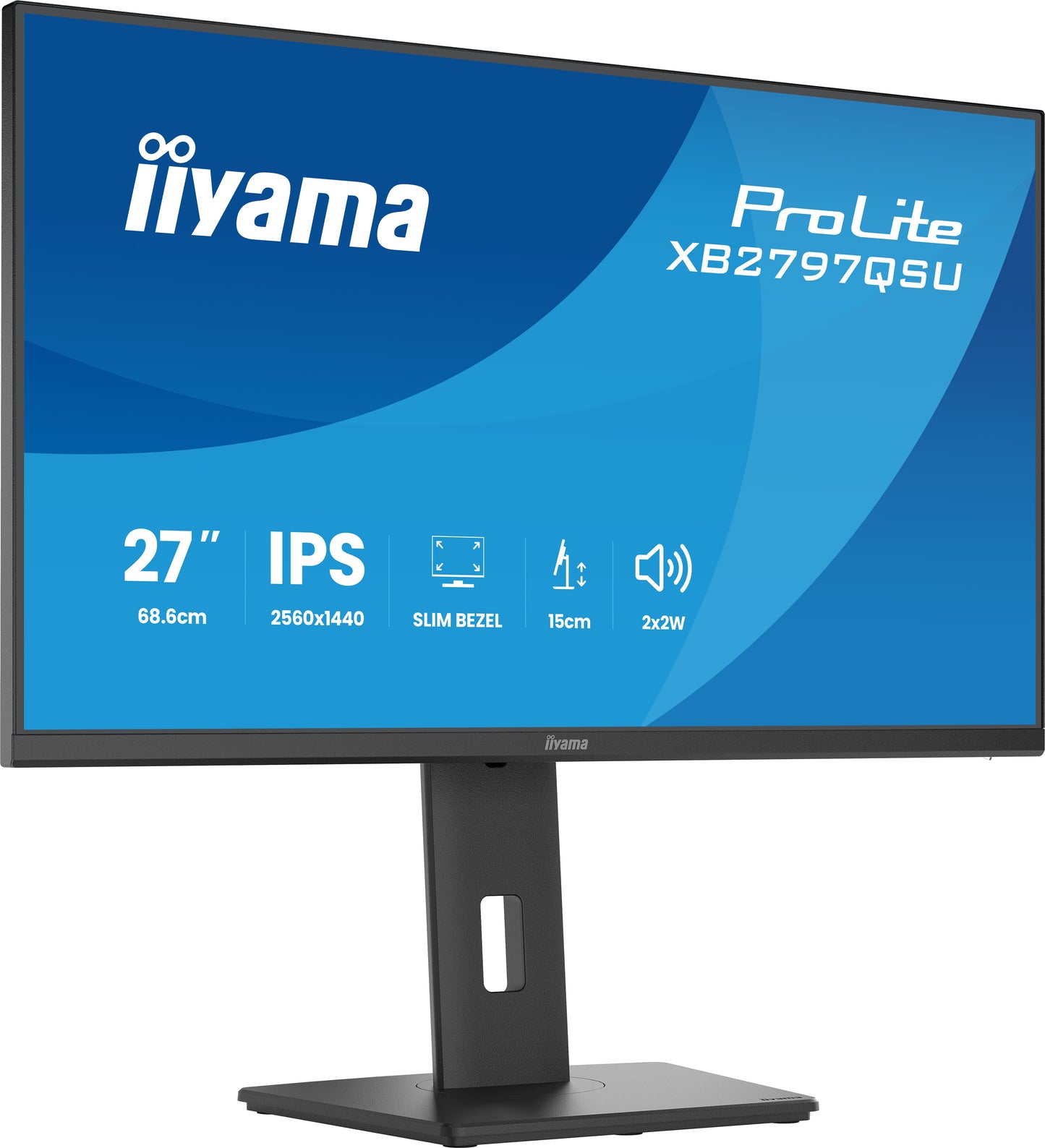 IIYAMA XB2797QSU-B1 27inch IPS QHD 4-side slim bezel EyeComfort 350cd/m2 4ms Speakers 2x HDMI DP 2xUSB 3.2 2xUSB Type-C 15cm Adj.