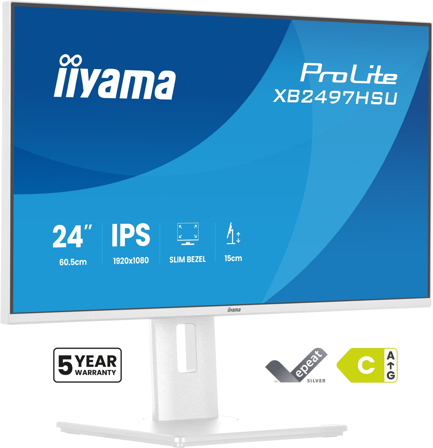 IIYAMA XB2497HSU-W1 24inch IPS FHD 120Hz EyeComfort 350cd/m2 1ms 1500:1 HDMI DP 2xUSB 3.2 2xUSB Type-C Speakers 15cm Height Adj.