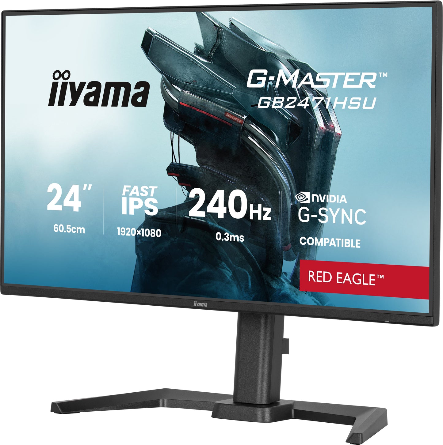 IIYAMA 24WIDE LCD, G-Master Red Eagle, 1920 x 1080, 240 Hz Fast IPS panel,USB-Hub, Pivot, Height Adjust.(15cm), 350 cd/m², 1000:1 Static Co