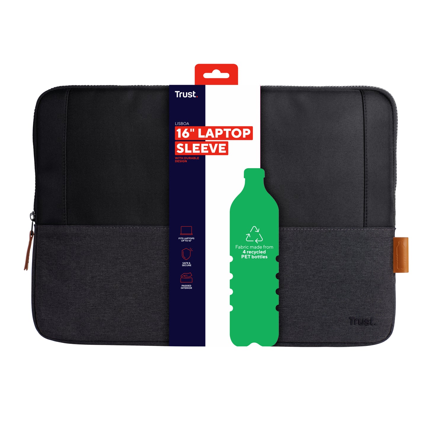 TRUST LISBOA 16 LAPTOP SLEEVE - BLACK
