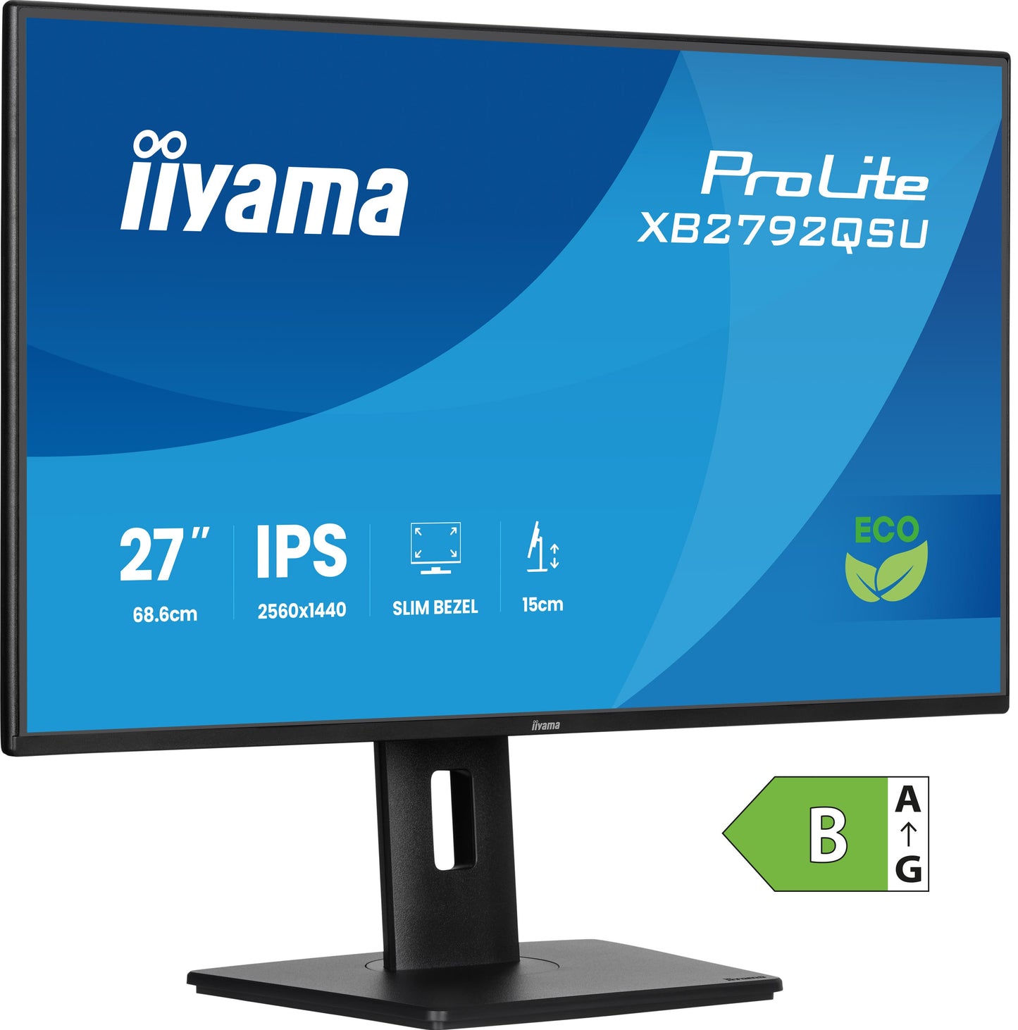 IIYAMA 27WIDE LCD, 2560 x 1440, 120 Hz IPS panel, LED Bl., Adaptive Sync, USB-Hub(2xOut v3.2), Pivot, Height Adjust.(15cm), 350 cd/m², 1500