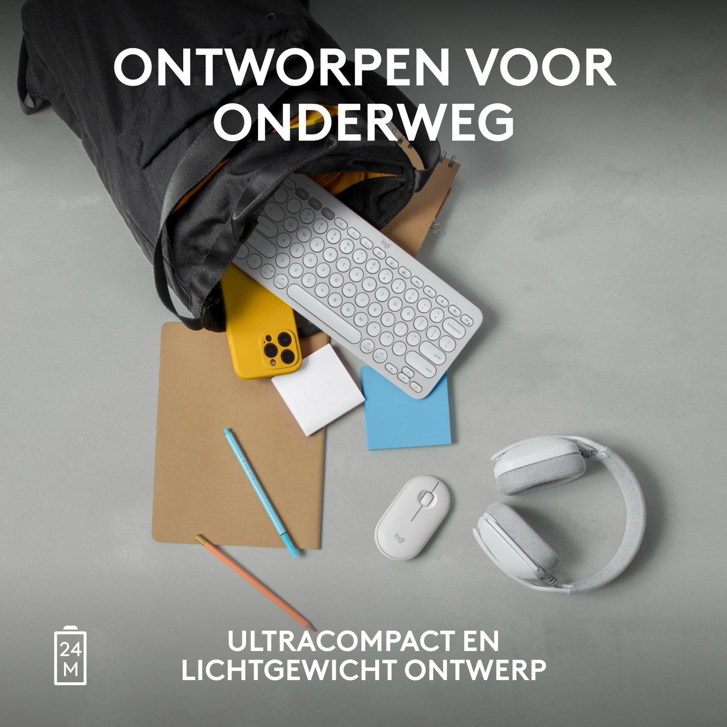 Logitech Pebble Mouse 2 M350s dunne draadloze Bluetooth-muis, Off-White, draagbaar, licht, aanpasbare knop, stil klikken, Easy-Switch, Windo
