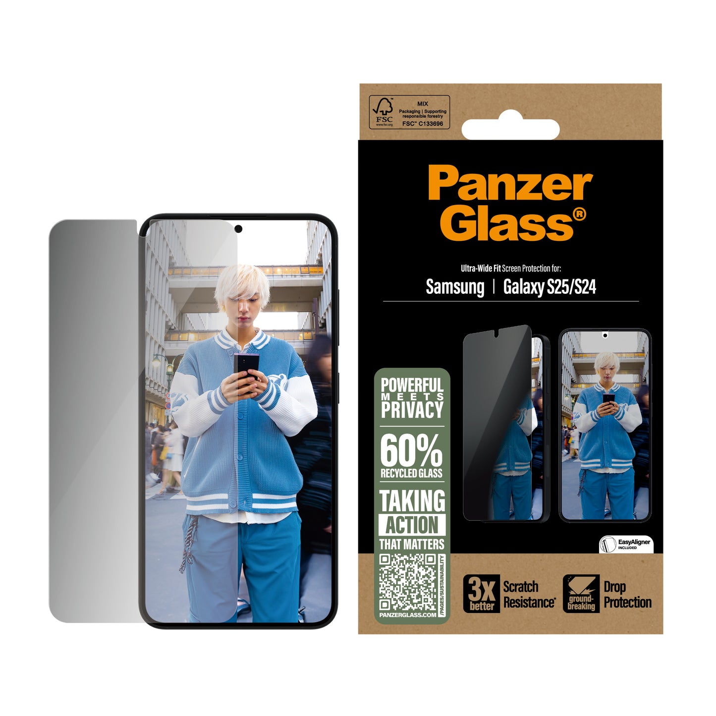 PanzerGlass Privacy Screen Protector - Clear - voor Samsung Galaxy S25