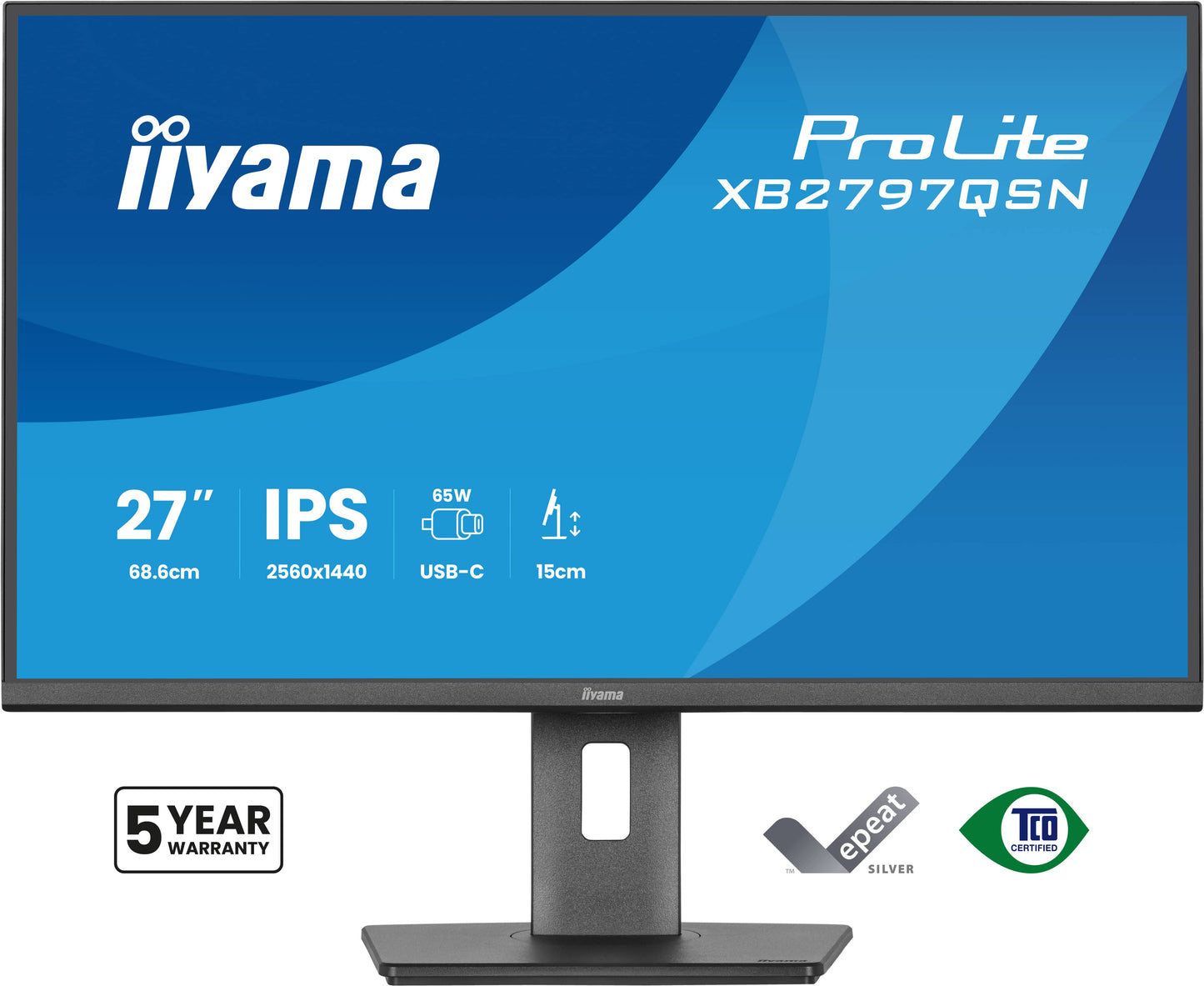 Iiyama Prolite XB2797QSN-B1 27WIDE LCD, 2560 x 1440 QHD, IPS panel, LED Bl., Adaptive Sync, USB-Hub (2xOut v3.2 +2xUSB-C(7,5 Watt)), Pivot,