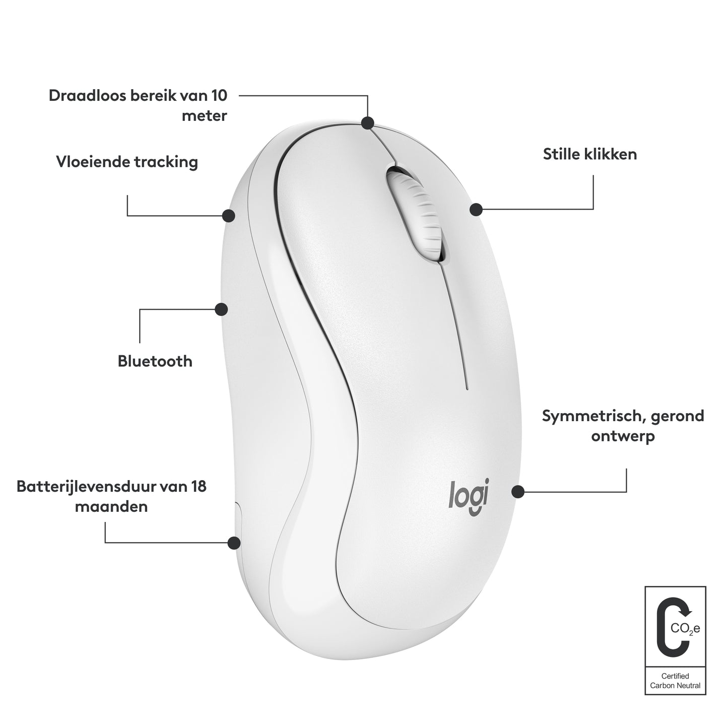 Logitech M240 Stille Bluetooth Muis, 18 maanden batterijduur, voor Windows, macOS, ChromeOS, Compatibel met PC, Mac, Laptop, Tablets - White