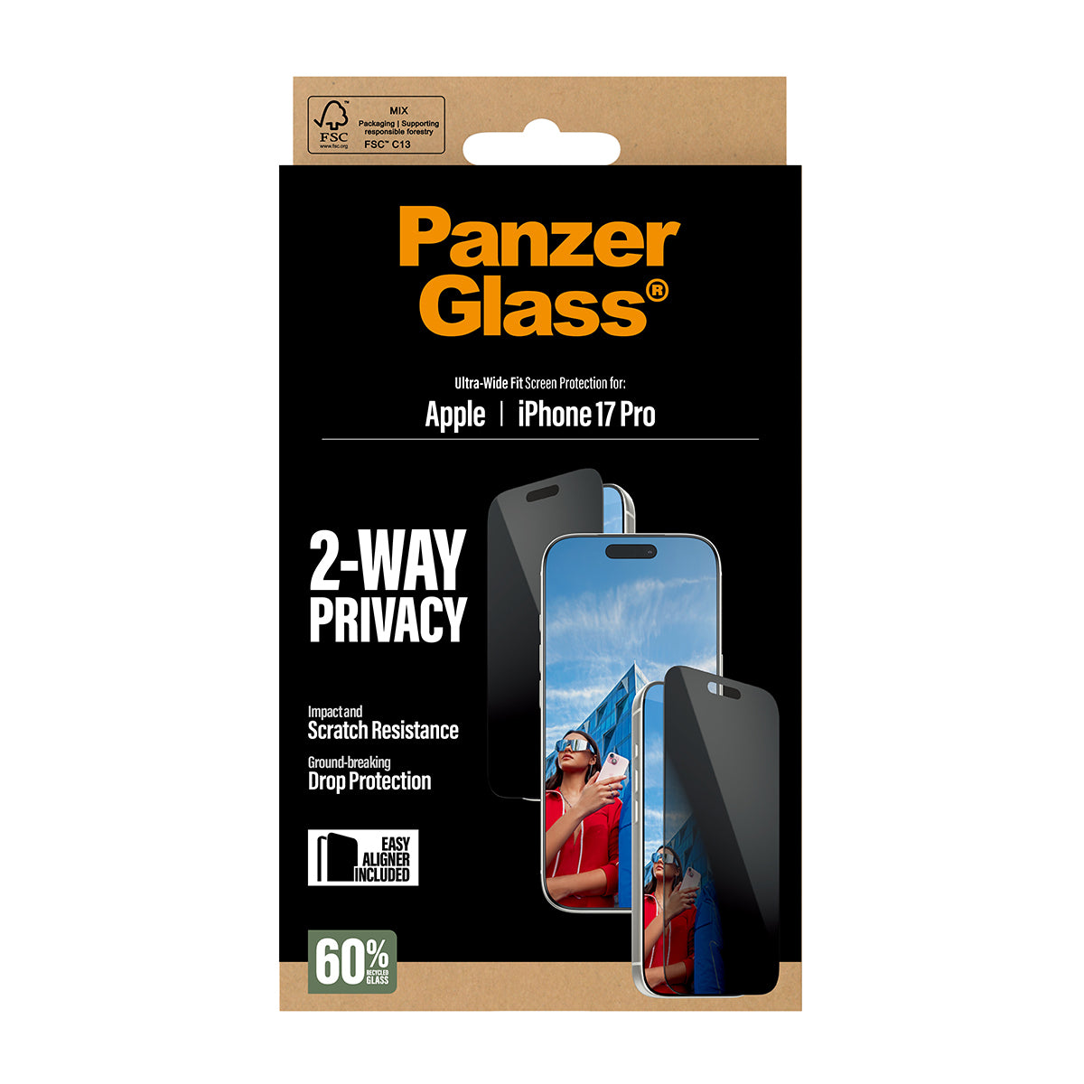 PanzerGlass Privacy Screen Protector Ultra-Wide Fit - Clear - voor iPhone 17 Pro