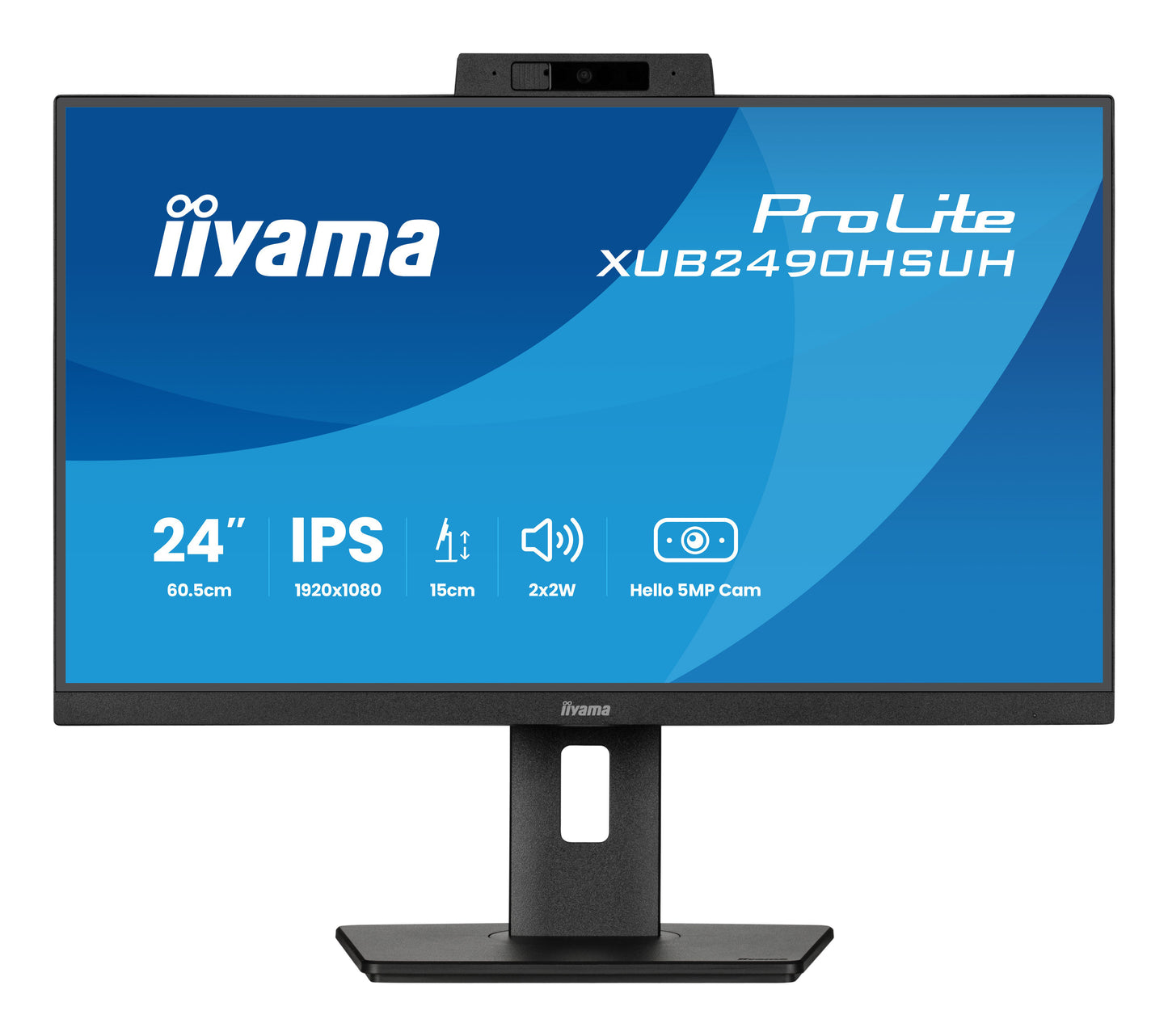 IIYAMA 24WIDE LCD, 1920 x 1080, IPS panel, LED Bl., Built-in 5 MP Windows Hello Webcam & Microphone, Adaptive Sync, USB-Hub (3xOut v3.2), H
