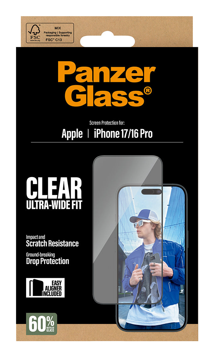 PanzerGlass Screen Protector Ultra-Wide Fit - Clear - voor iPhone 17