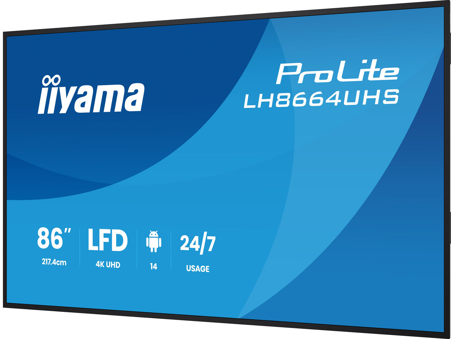 IIYAMA LH8664UHS-B3AG 86inch 3840x2160 UHD IPS panel Haze 25perc 500cd/m Landscape and Portrait Speakers 2x 10W 2x HDMI 1x USB-C DP