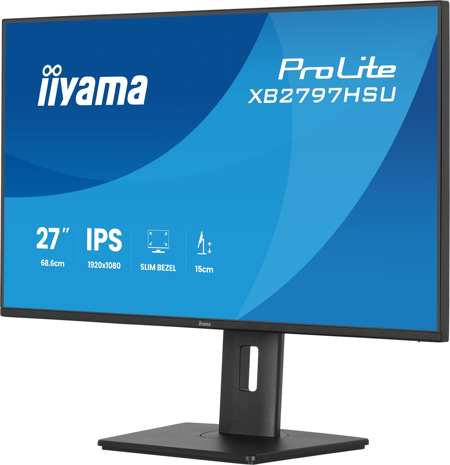 IIYAMA 27inch IPS-panel 1920x1080 120Hz EyeComfort 15cm Height Adj. Stand 350cd/m2 Speakers HDMI DisplayPort 1ms MPRT USB 2x
