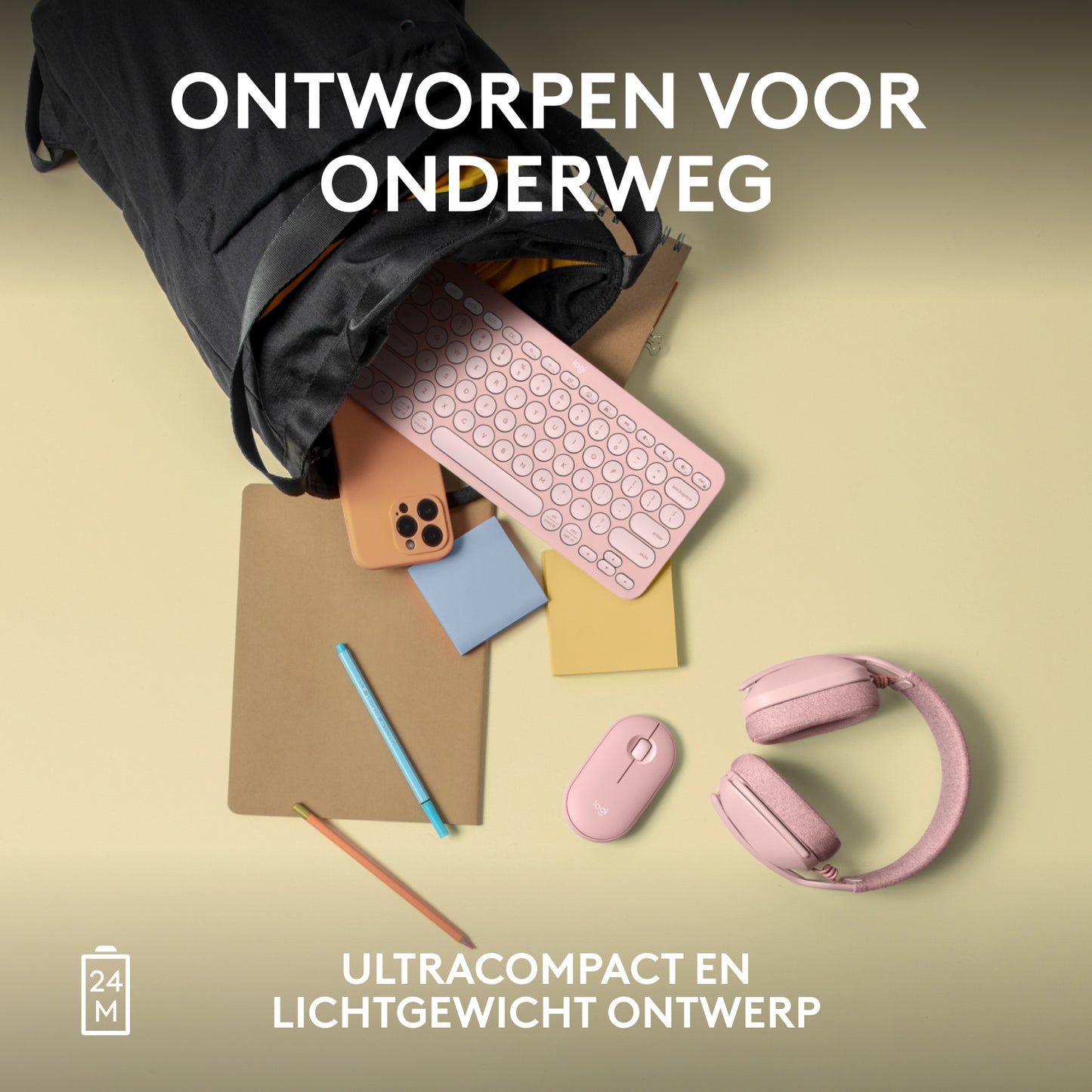 Logitech Pebble Mouse 2 M350s dunne draadloze Bluetooth-muis, Rose, draagbaar, licht, aanpasbare knop, stil klikken, Easy-Switch, Windows/ma