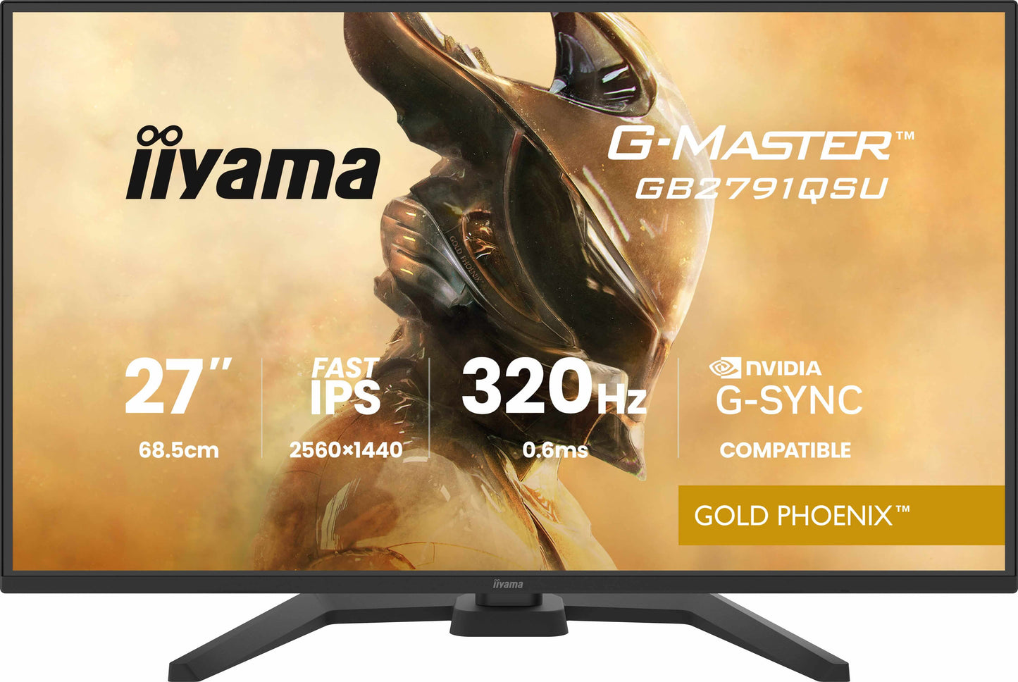 IIYAMA GB2791QSU-B1 G-Master Gold Phoenix 27inch Fast IPS QHD 320Hz 350cd/m2 0.6ms 2xHDMI 2.1 DP USB 2x3.2+2xC Speakers 15cm Adj.