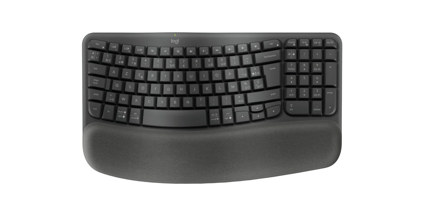 Logitech Wave Keys - Draadloos ergonomisch toetsenbord, gewatteerde handsteun, Easy-Switch, Bluetooth, Logi Bolt-ontvanger, voor Windows/Mac