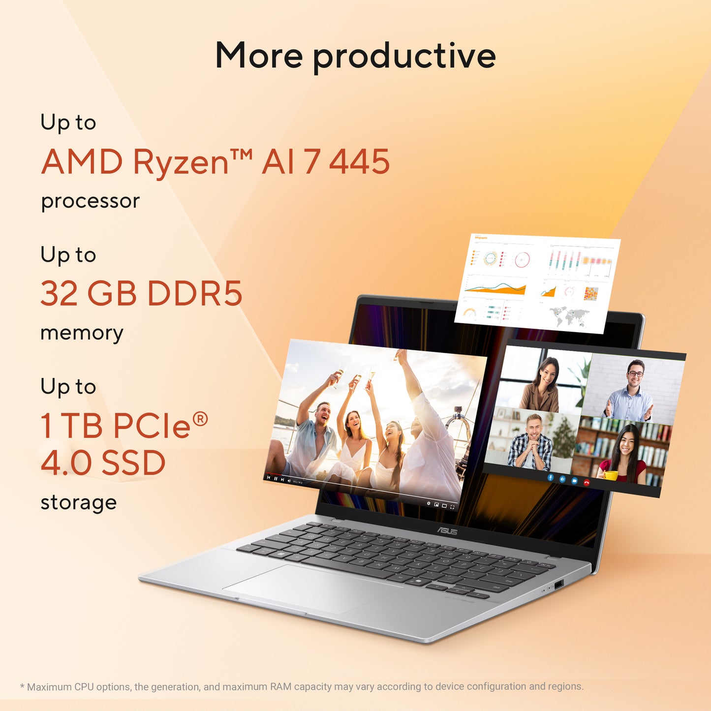 Asus Vivobook 14 M1407GA-LY012W-BE, 14WUXGA 300 nits, AMD Ryzen AI 7 445, 16GB DDR5, 512GB PCIe, AMD Radeon Graphics, W11H