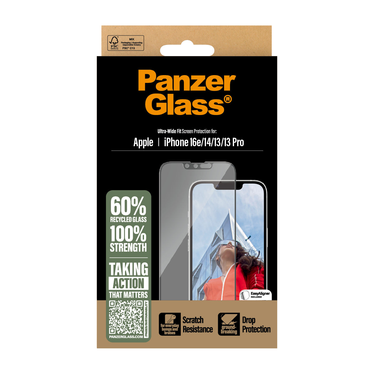 PanzerGlass Screen Protector iPhone 16e 14 13 13 Pro Ultra-Wide Fit w. Aligner