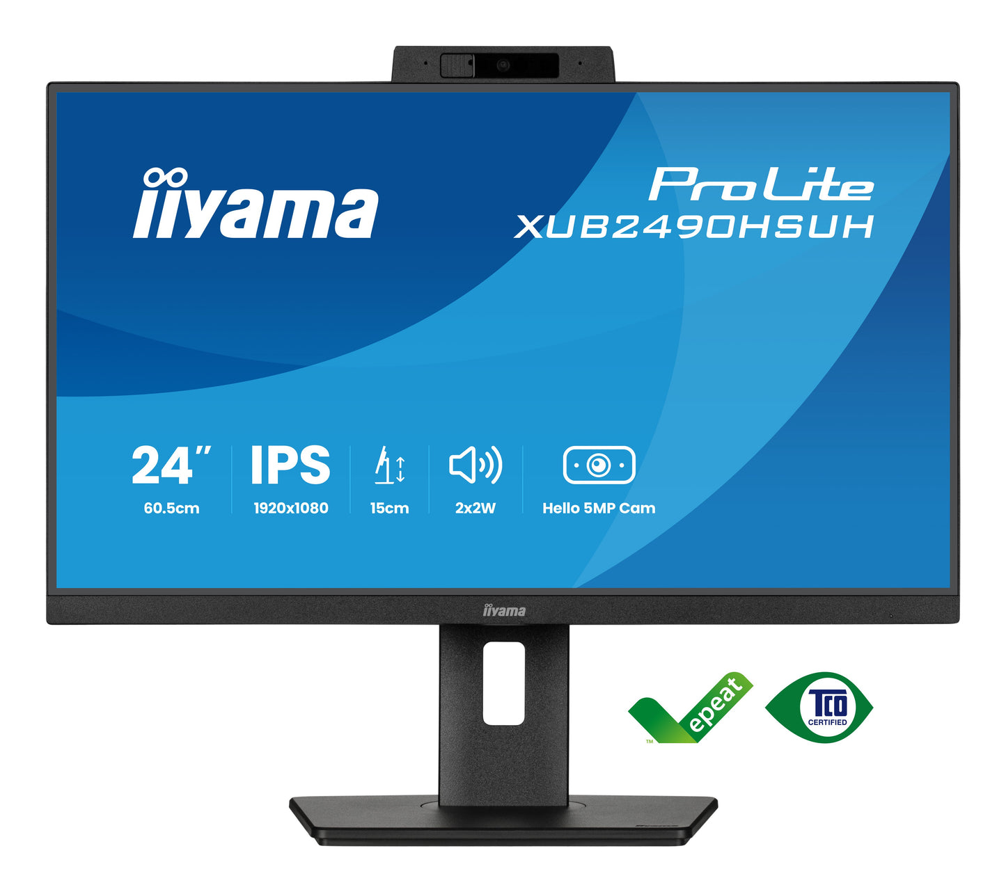 IIYAMA 24WIDE LCD, 1920 x 1080, IPS panel, LED Bl., Built-in 5 MP Windows Hello Webcam & Microphone, Adaptive Sync, USB-Hub (3xOut v3.2), H