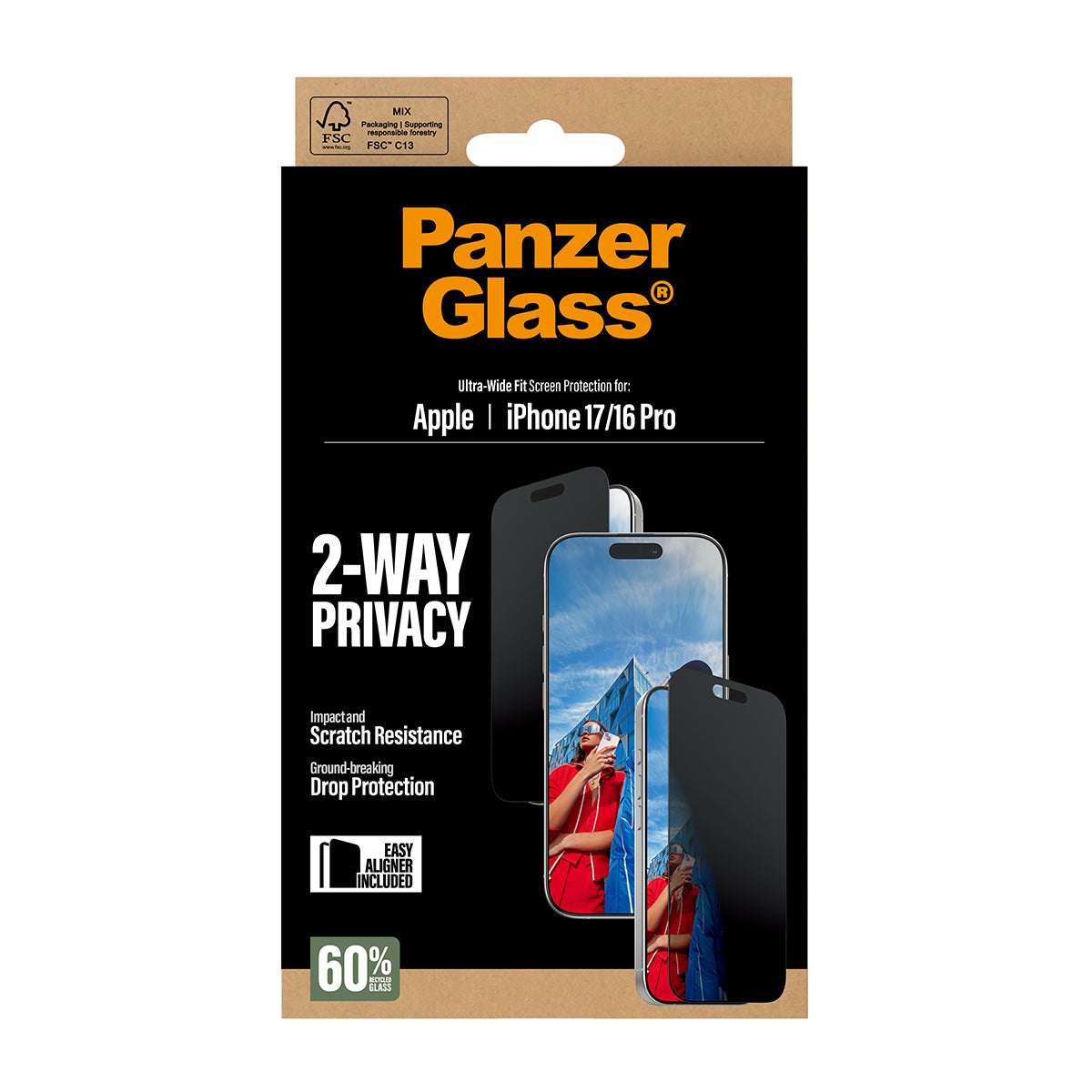 PanzerGlass Privacy Screen Protector Ultra-Wide Fit - Clear - voor iPhone 17/16 Pro