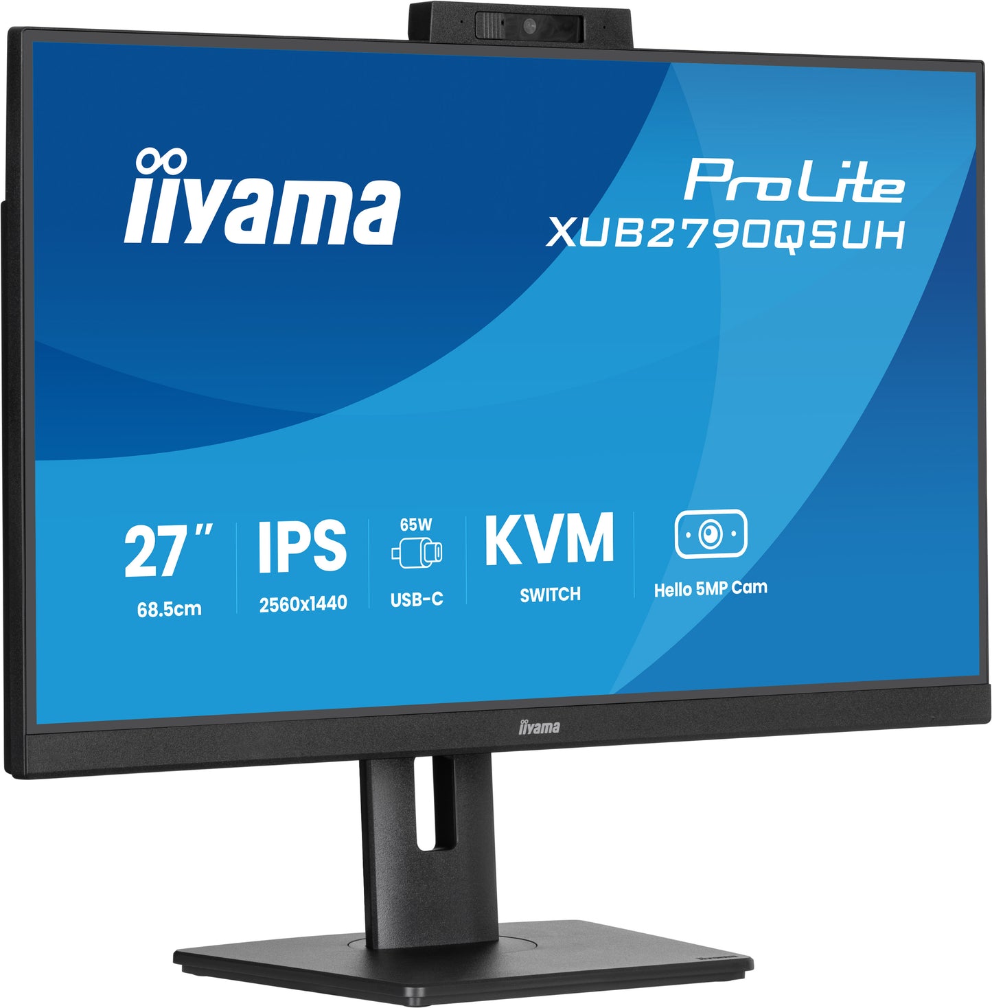 IIYAMA XUB2790QSUH-B2 27inch IPS-panel 2560x1440 100hz Windows Hello Webcam 5MP Auto Focus 15cm Height Adj. Stand 4ms 250