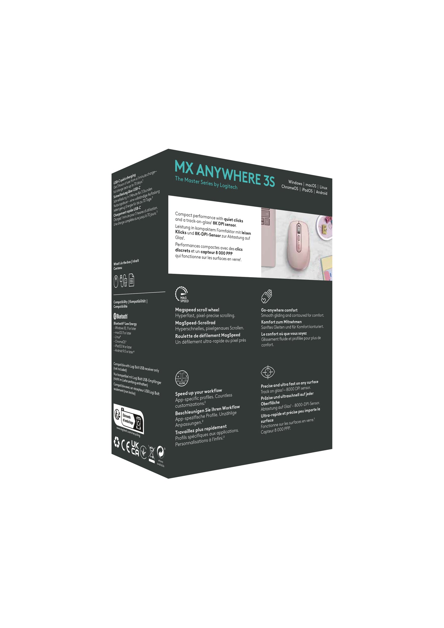 Logitech MX Anywhere 3S wireless mouse - Silent - Rose