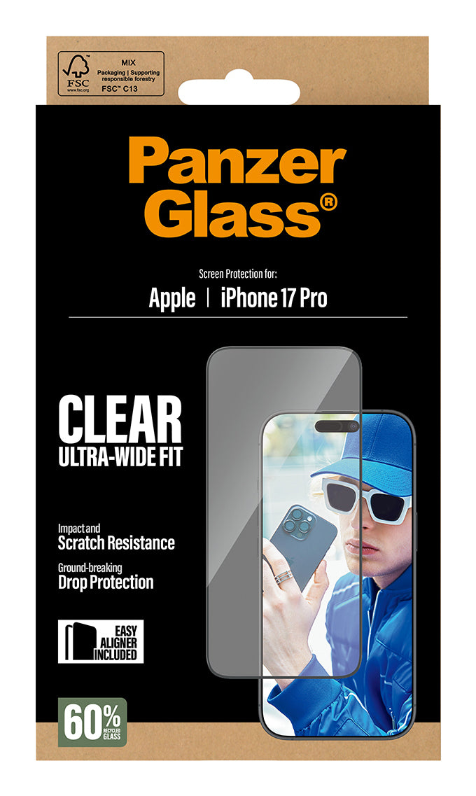 PanzerGlass Screen Protector Ultra-Wide Fit - Clear - voor iPhone 17 Pro