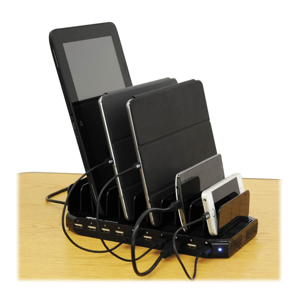 EATON TRIPPLITE 10Port USB Charging Station with Adjustable Storage 12V 8A 96W USB Charger Output Schuko Power Cord