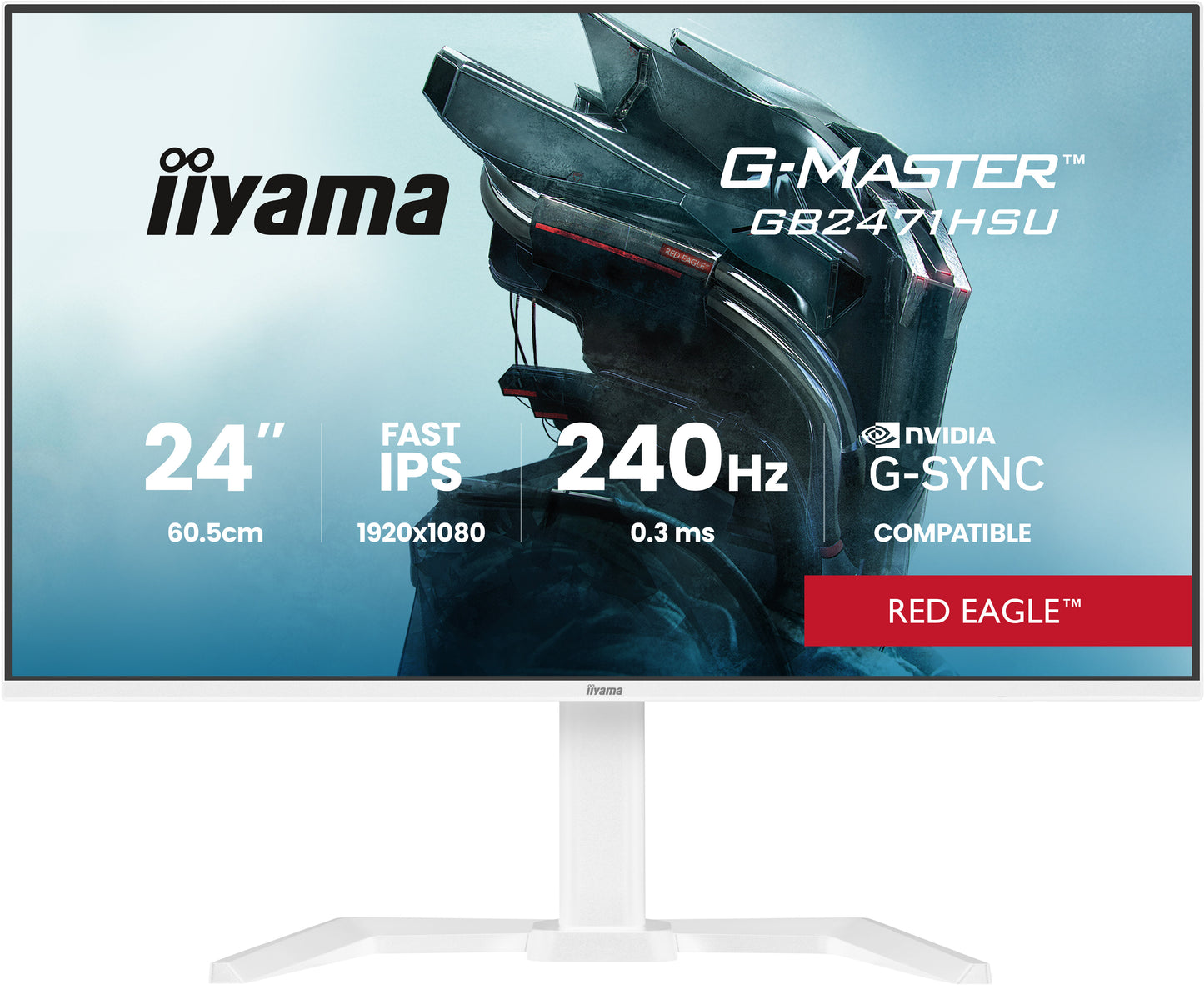 IIYAMA GB2471HSU-W1 24inch G-Master Red Eagle Fast IPS FHD 240Hz 350cd/m2 2xHDMI DP 0.4ms USB 3.2 USB Type-C Speakers 15cm Adj.