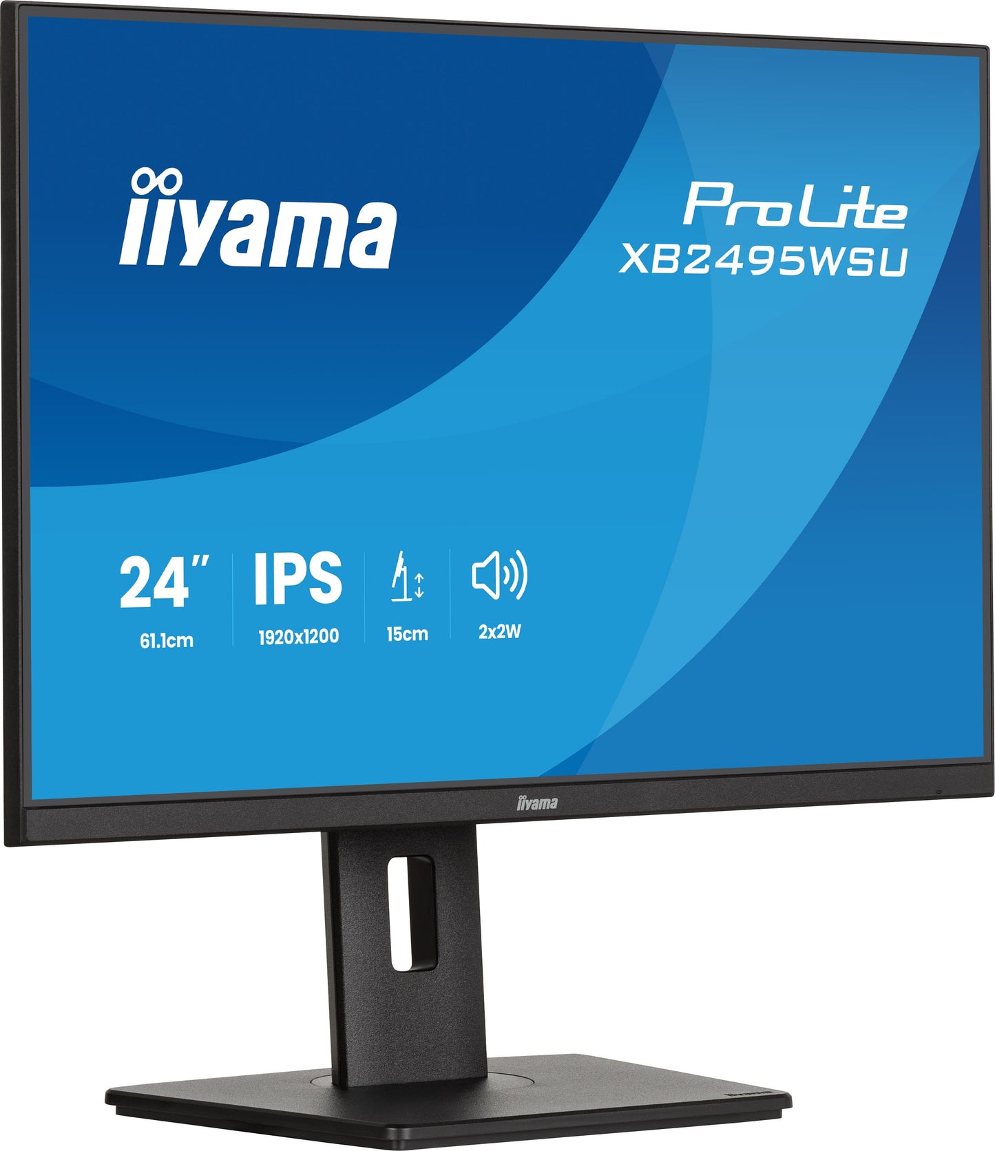 Iiyama Prolite XB2495WSU-B1 24WIDE LCD, 1920 x 1200, WUXGA, 100 Hz IPS panel, LED Bl., Pivot, Height Adjust., USB-Hub(3xOut v3.2 + 1xUSB-C(