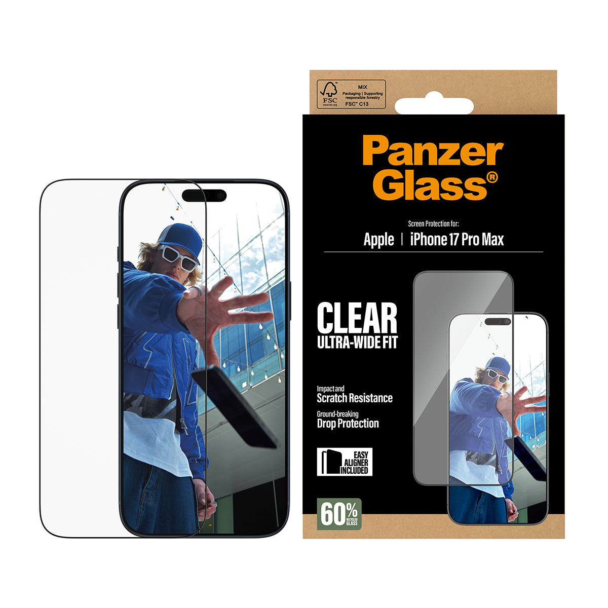 PanzerGlass Screen Protector Ultra-Wide Fit - Clear - voor iPhone 17 Pro Max