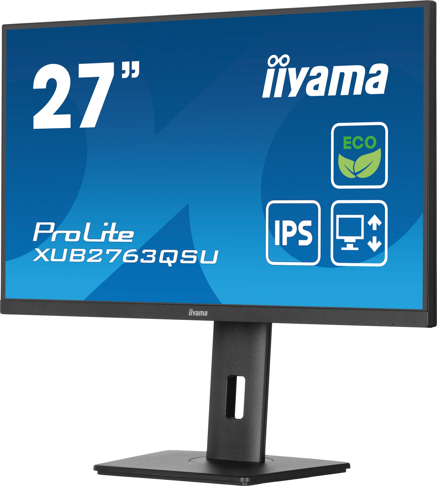 IIYAMA XUB2763QSU-B1 Green Choice 27inch IPS WQHD 100Hz 350cd/m2 2ms HDMI DP 2xUSB 3.2 SpeakersFreeSync 15cm Height Adj. Stand