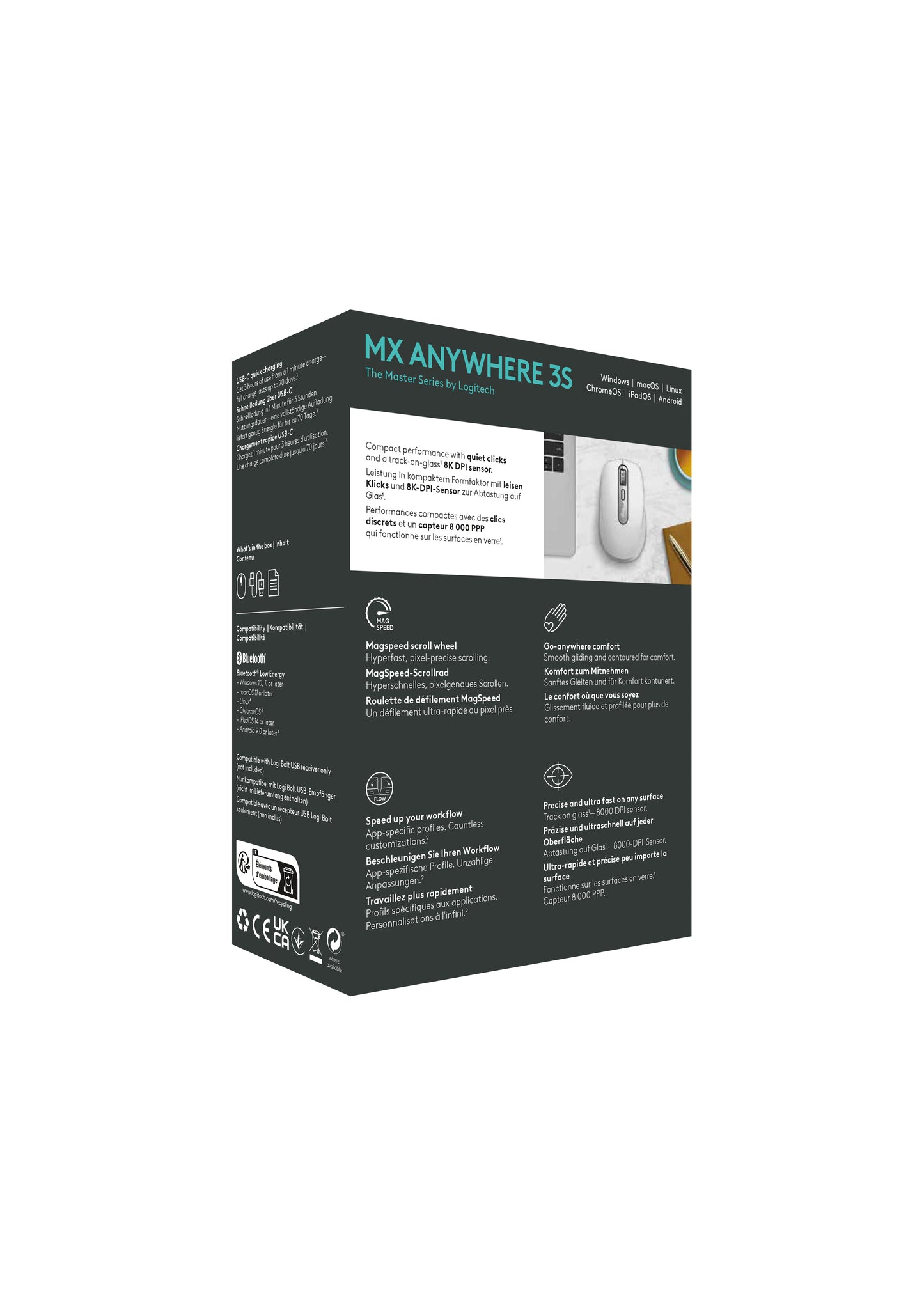 Logitech MX Anywhere 3S wireless mouse - Silent - Pale Grey