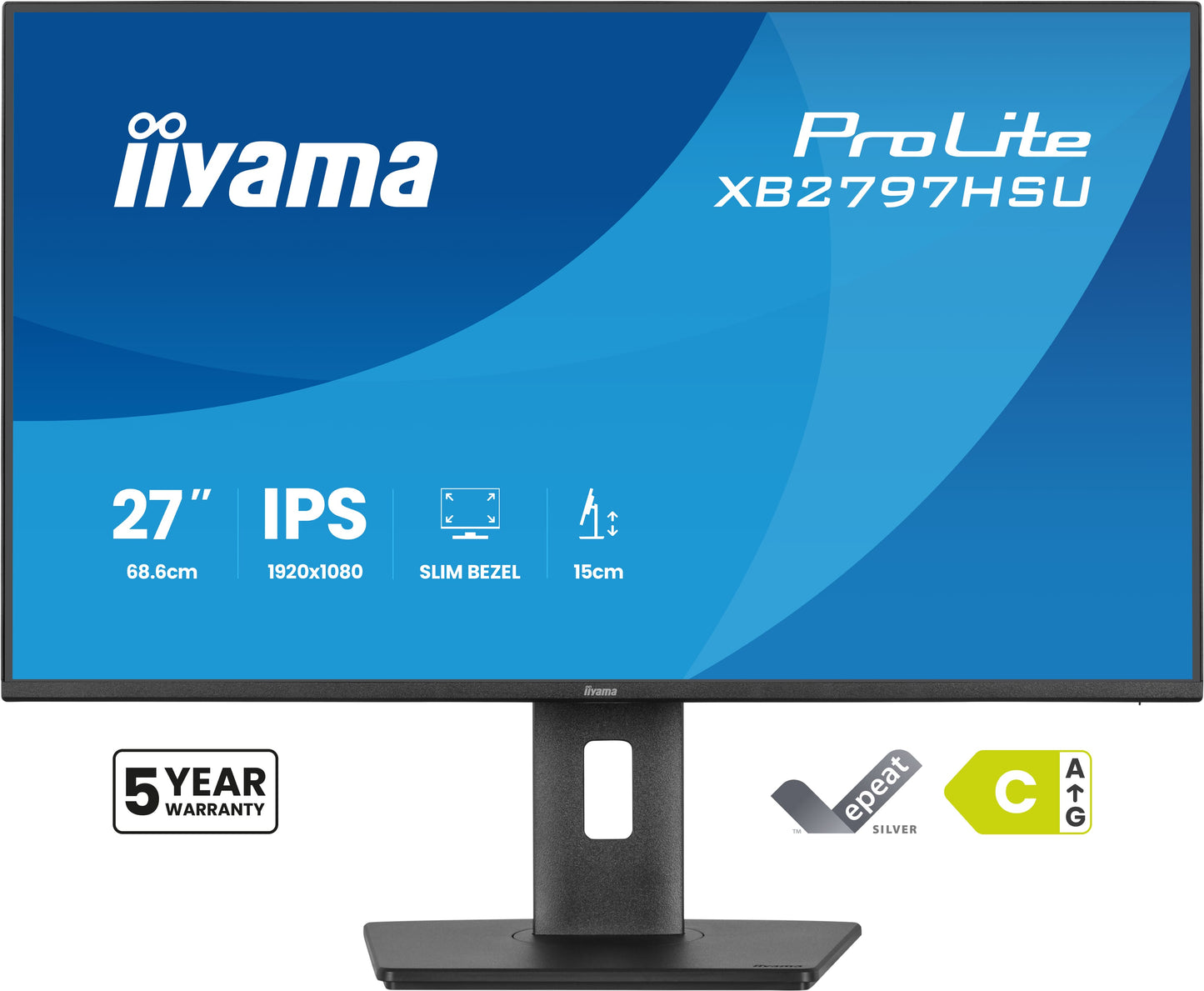 IIYAMA 27inch IPS-panel 1920x1080 120Hz EyeComfort 15cm Height Adj. Stand 350cd/m2 Speakers HDMI DisplayPort 1ms MPRT USB 2x
